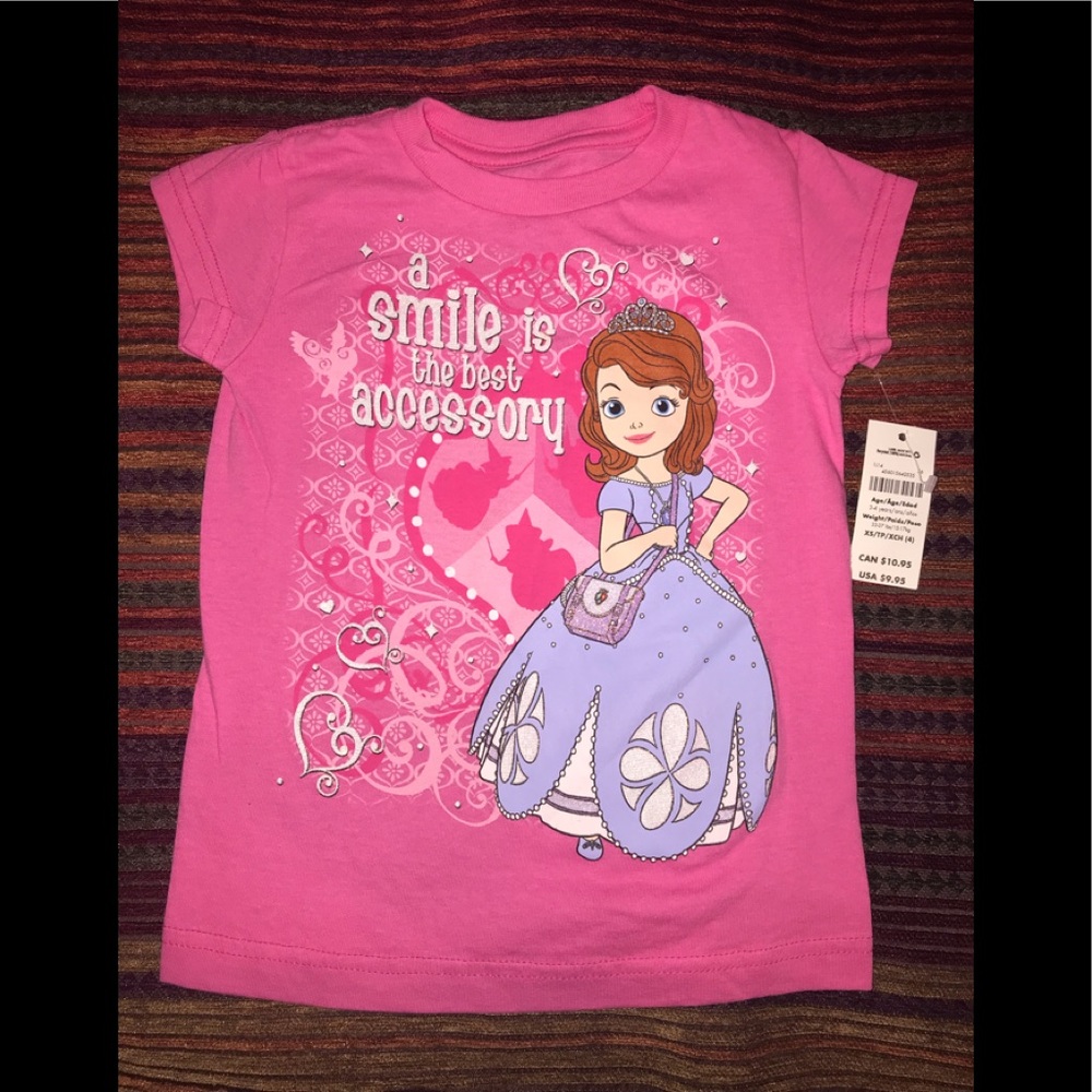 NWT. Disney Sophia The First Pink Shirt.  Size XS(4)